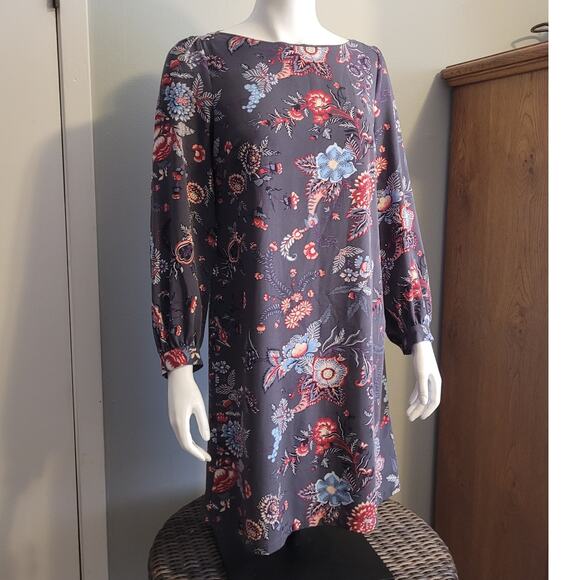 Loft Floral Shift Dress Sz 6 Long Sleeve Stretch Crepe Fall Quietlux Minimalist - Picture 8 of 9